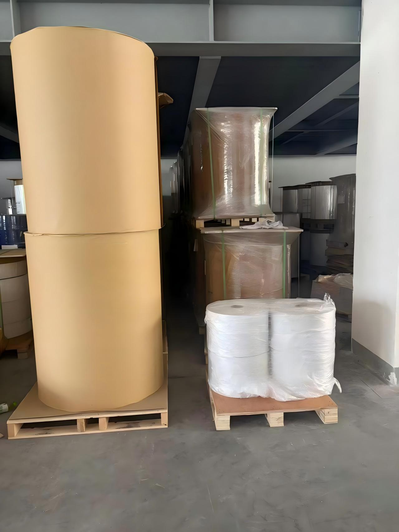 Raw material rolls on pallets