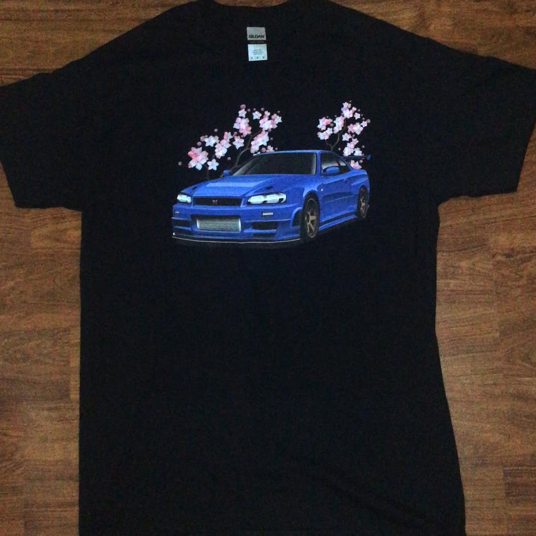 Sakura Automotive branded t-shirt with cherry blossom car graphic