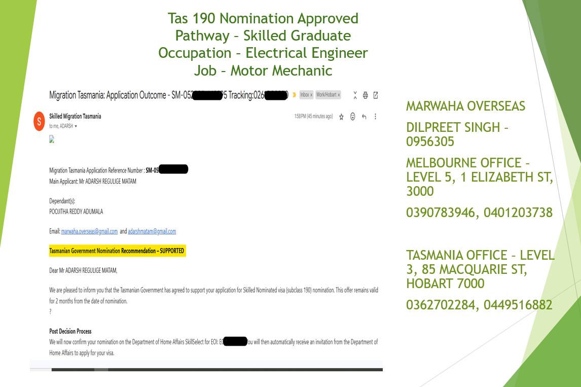Tasmania 190 Nomination Approved — Electrical Engineer