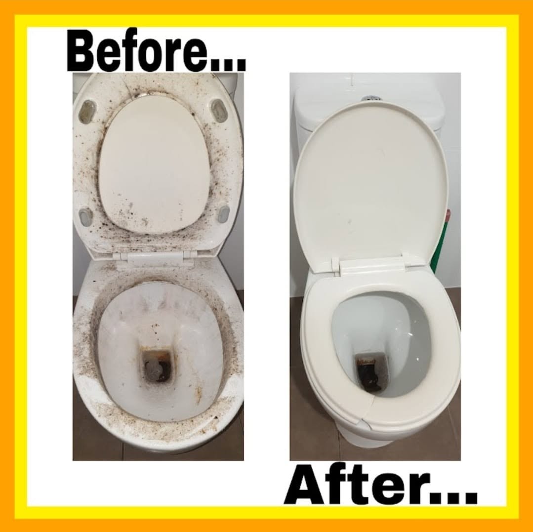Before and after: toilet deep-cleaned by Angie's Miracle Touch Cleaning