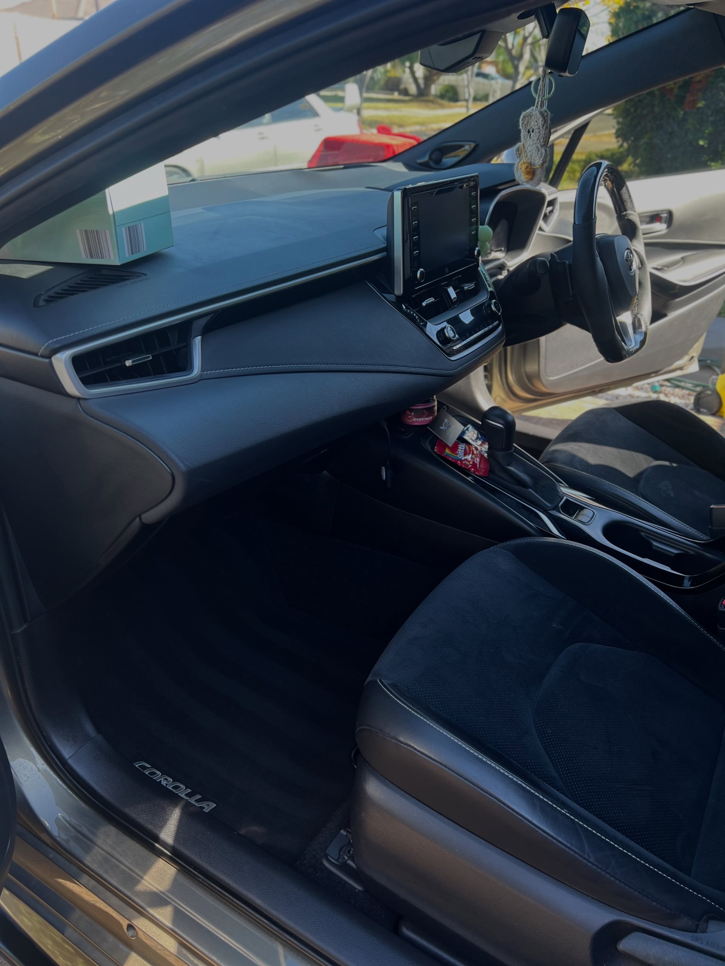 Clean detailed car interior dashboard and steering wheel