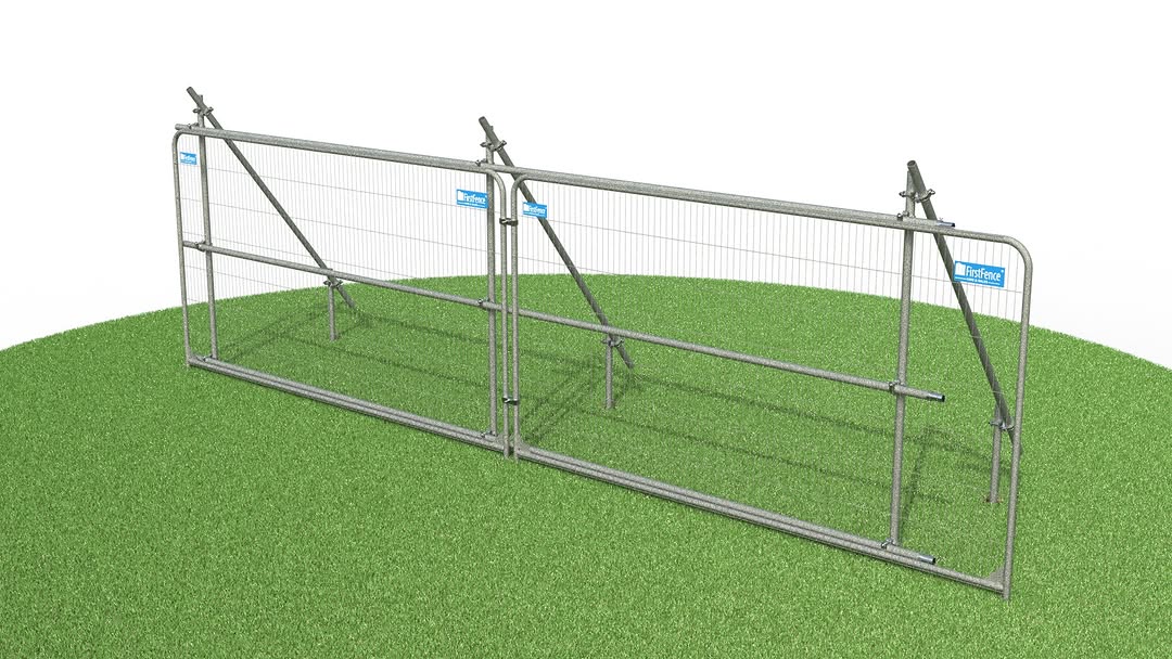 Temporary fence panel product render on grass