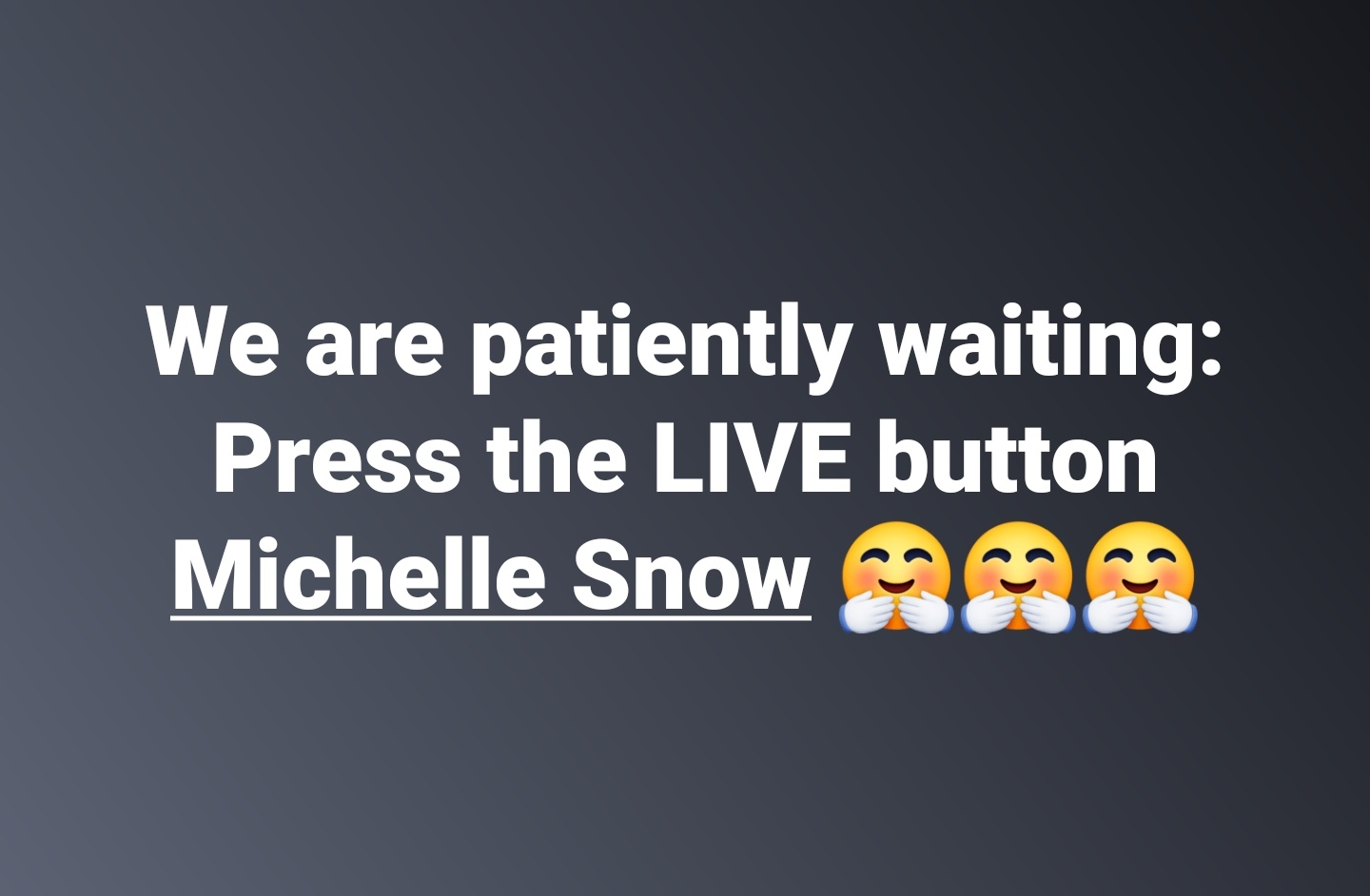 Facebook Live waiting screen: We are patiently waiting: Press the LIVE button Michelle Snow — fans eagerly anticipating Michelle's live stream.