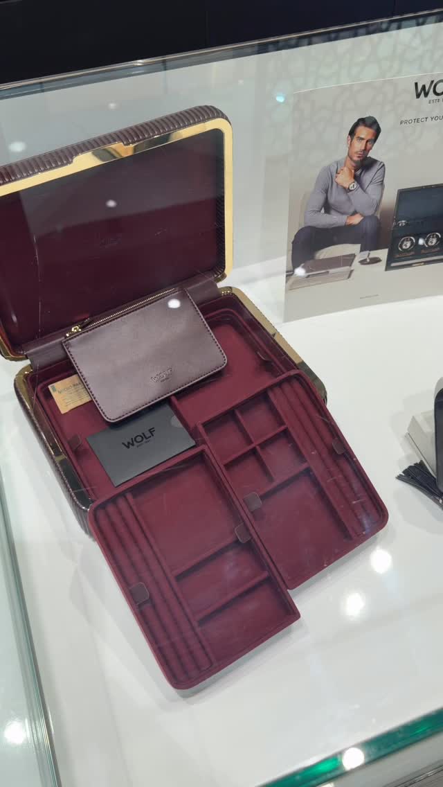 Luxury Wolf jewellery case and travel box on display