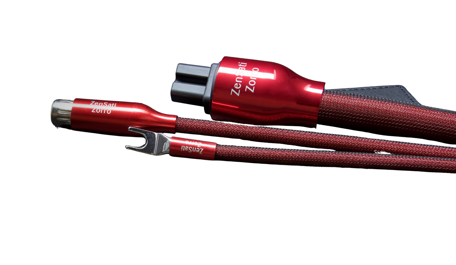 ZenSati Zorro – rote Aluminium-Steckverbinder und Geflecht-Kabel, Nahaufnahme