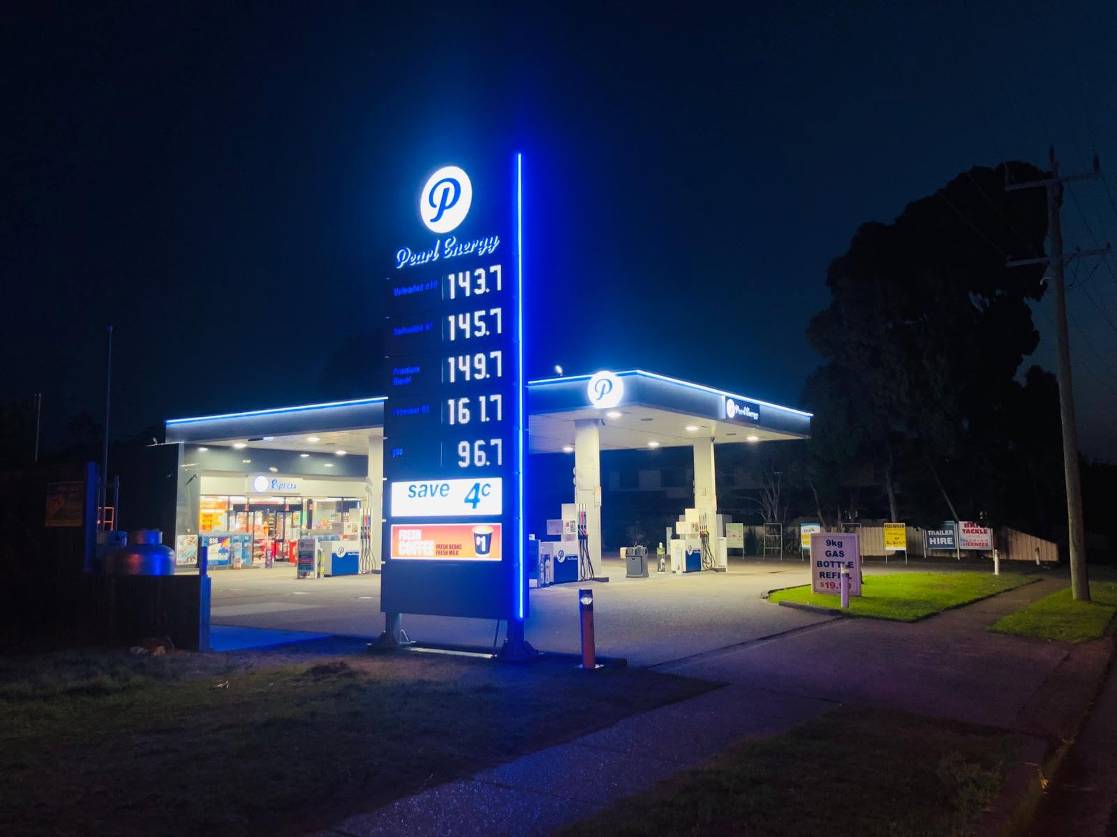 Pearl Energy Sebastopol service station exterior showing fuel price signage and forecourt
