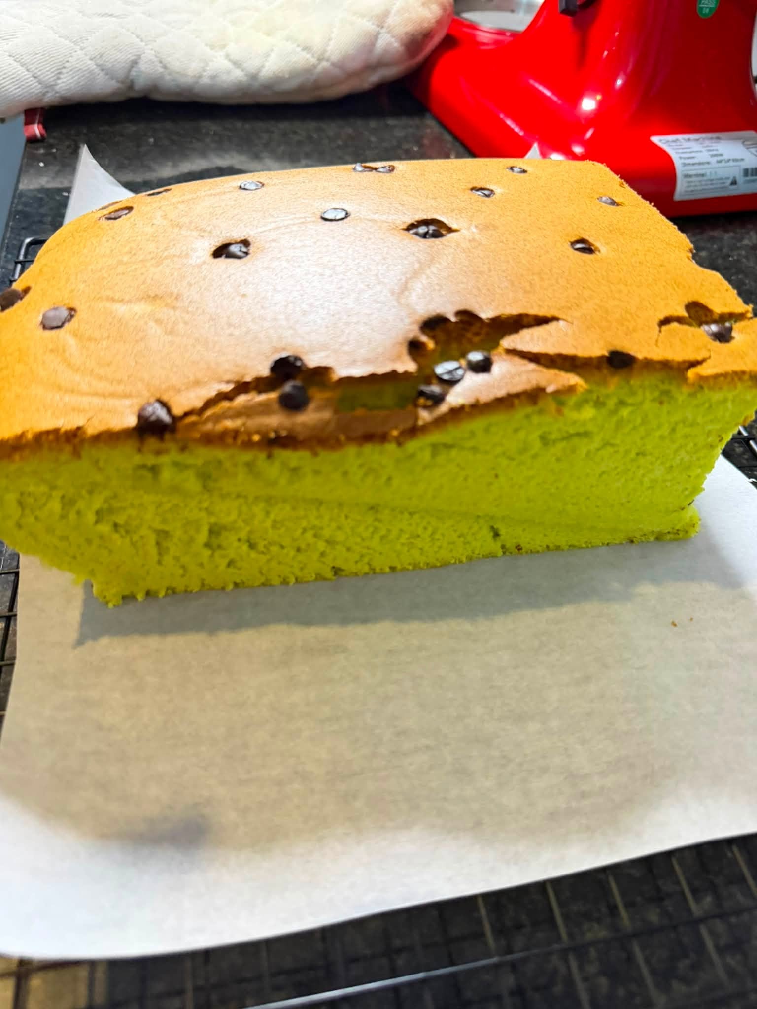 Freshly baked pandan sponge loaf at TL Bakehouse
