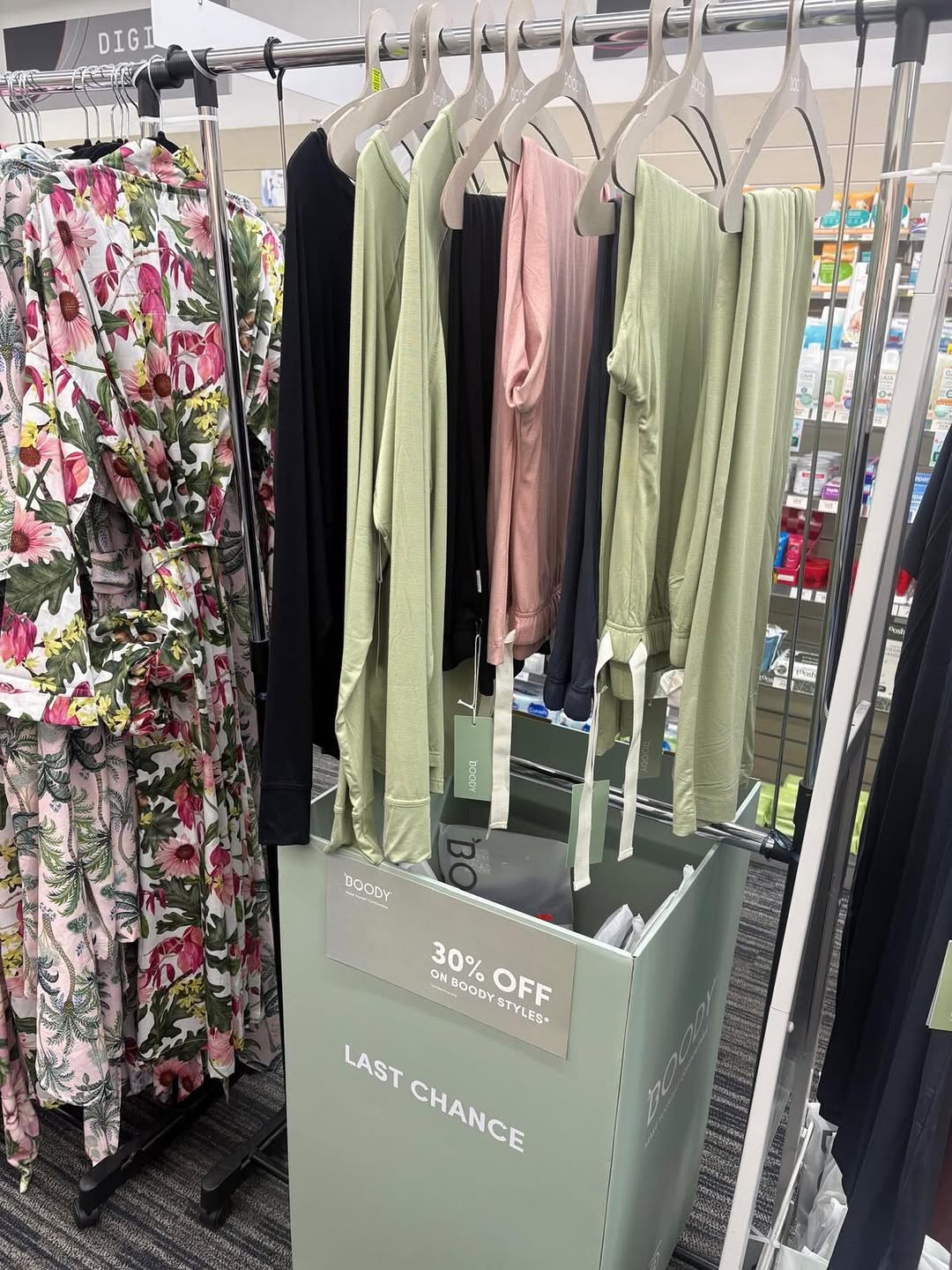 Clothing and products on display at Jackson Court Pharmacy