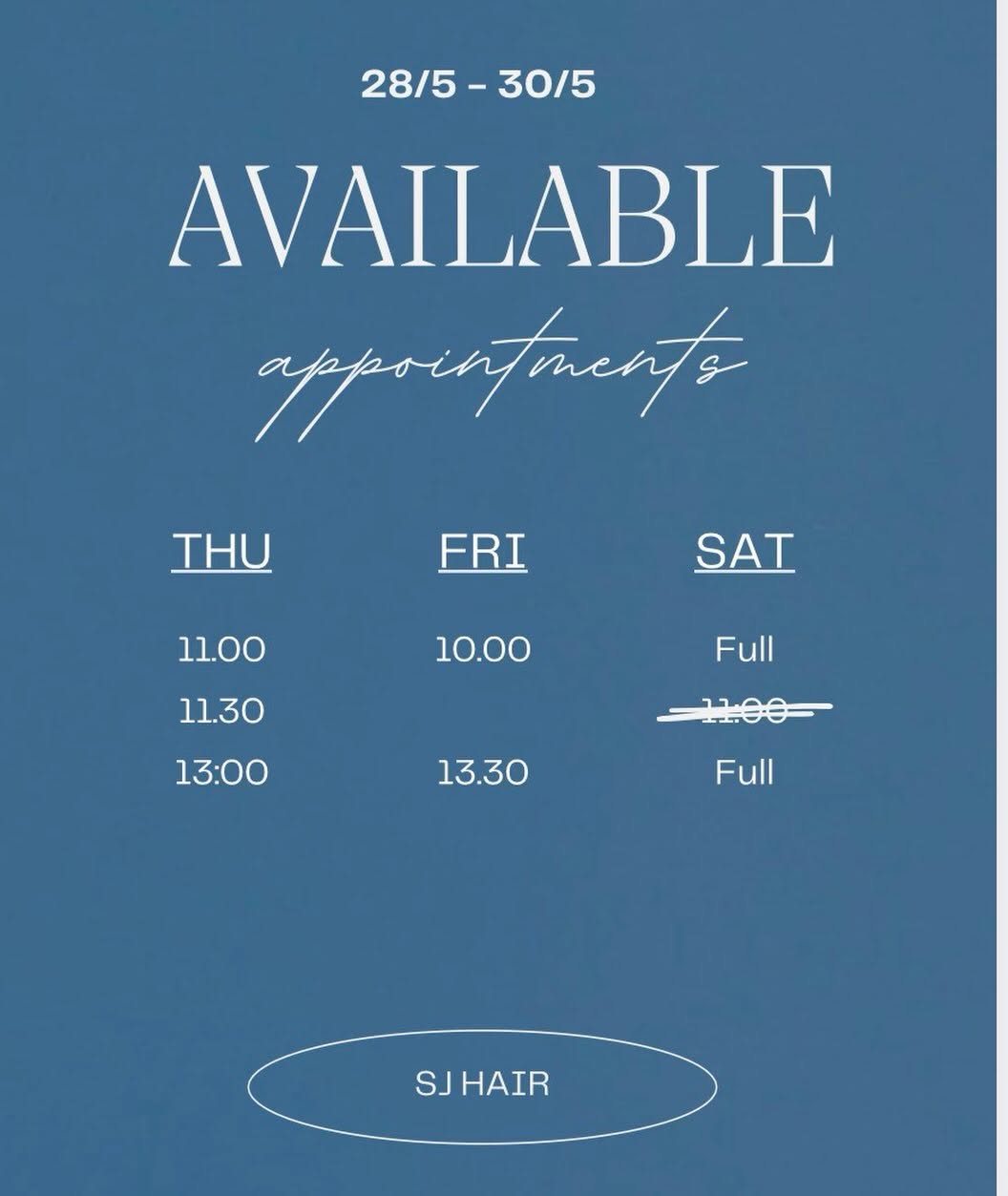 SJ Hair Styling appointment availability