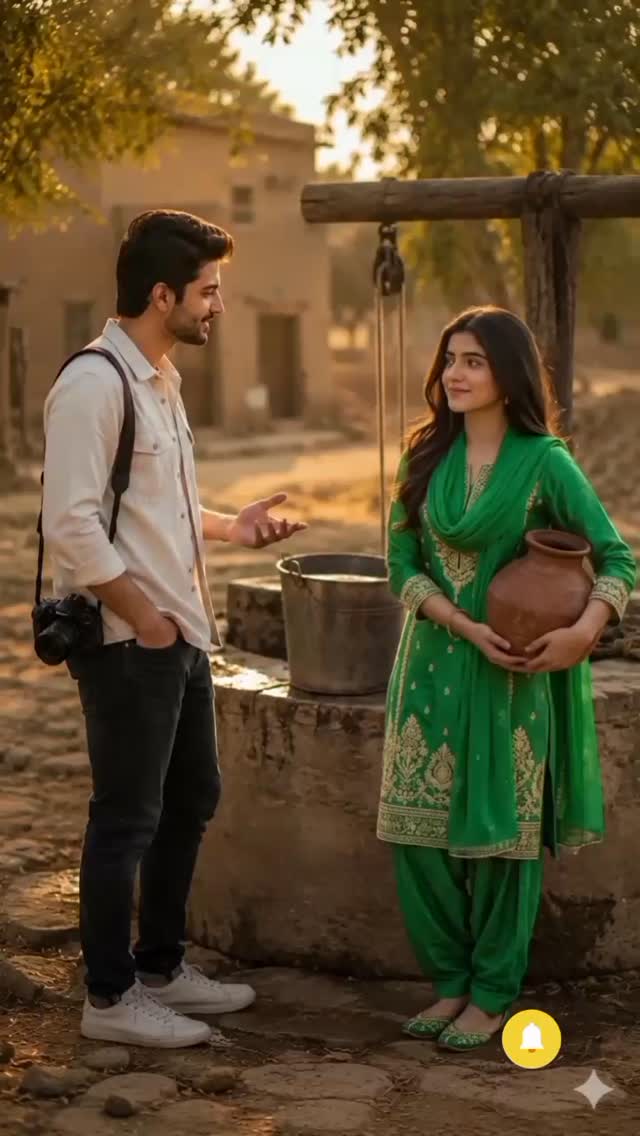 Couple in outdoor golden-hour setting with a photographer