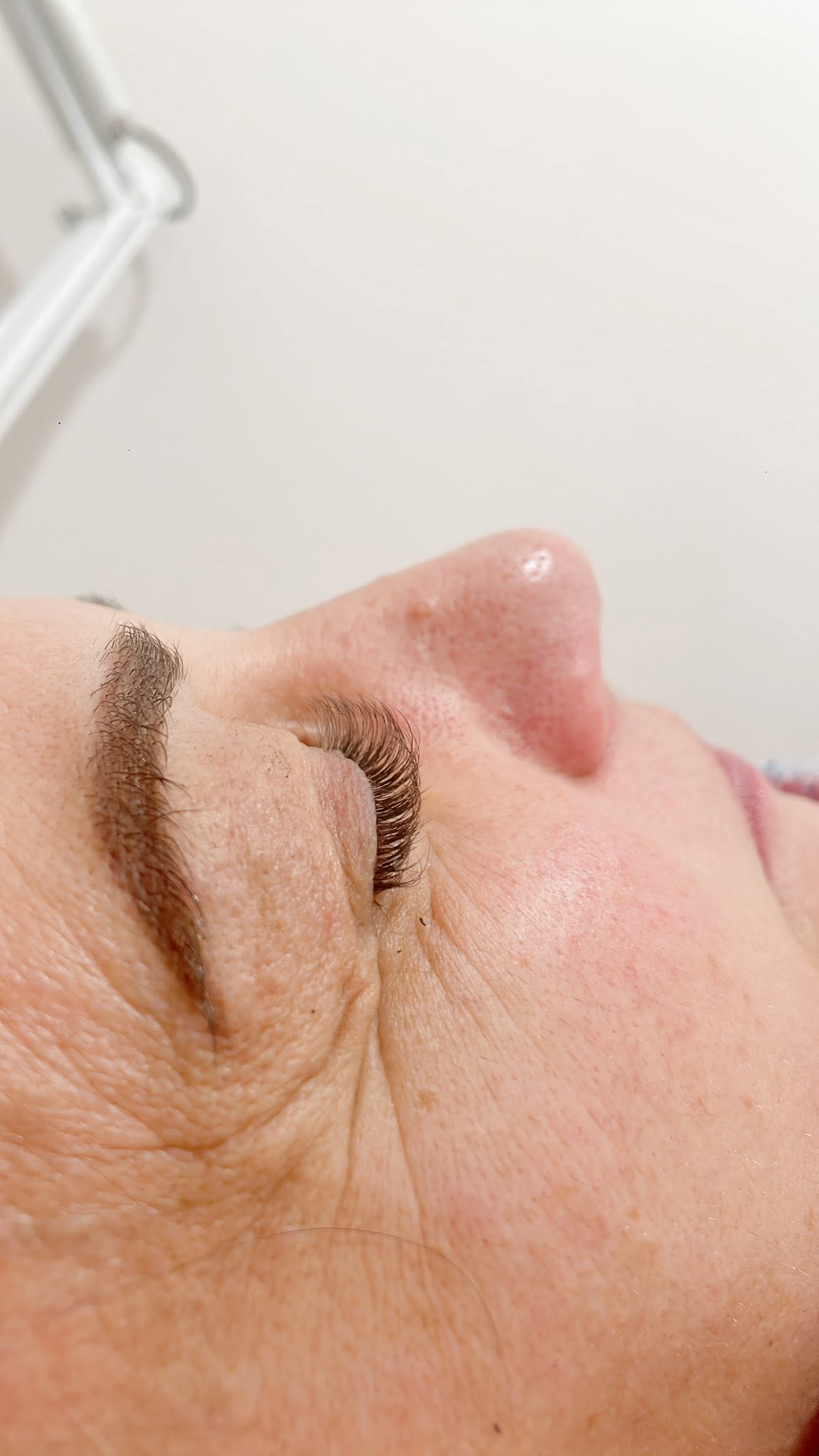 Close-up of eyelash extension result on a client