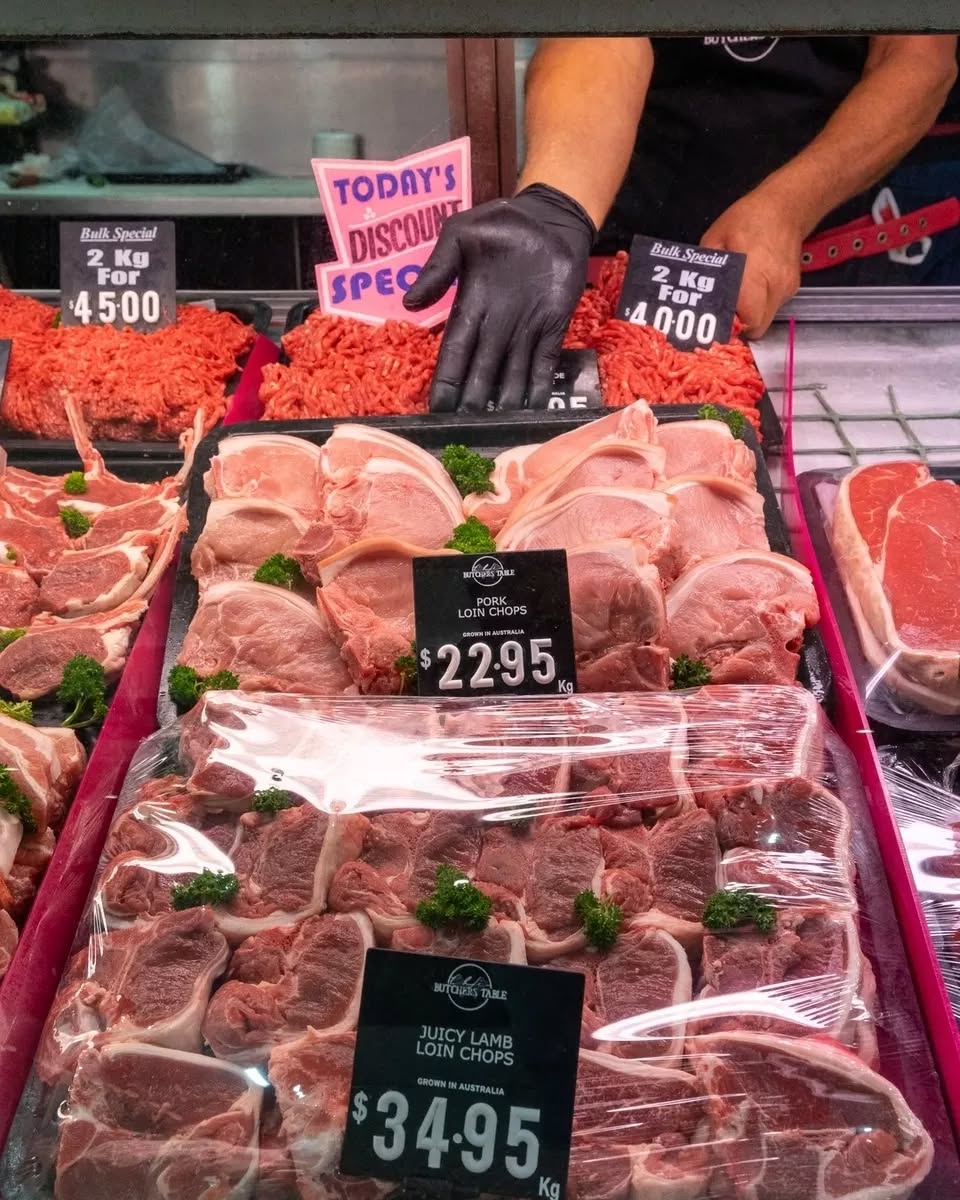 The Butchers Table display counter showcasing a wide range of fresh meat cuts