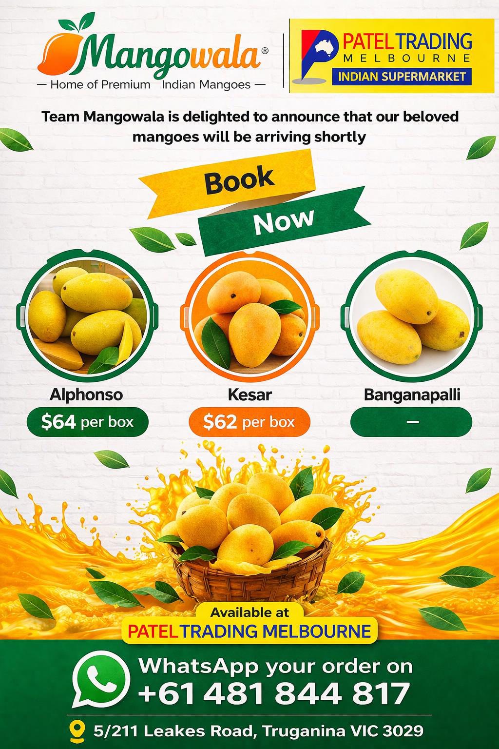 Mangowala Indian Mangoes – Alphonso, Kesar, Banganapalli – Available at Patel Trading Melbourne, WhatsApp orders accepted