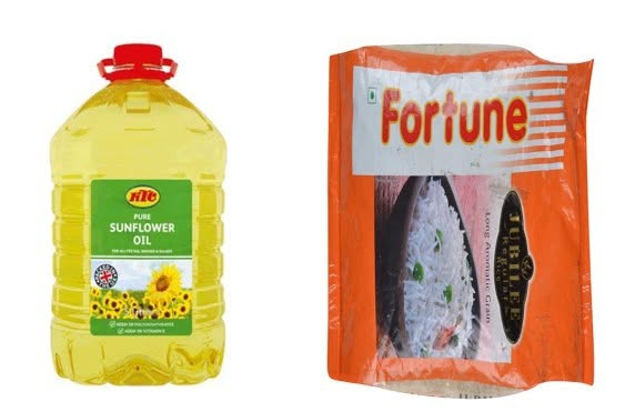 KTC sunflower oil and Fortune basmati rice — everyday South Asian grocery staples