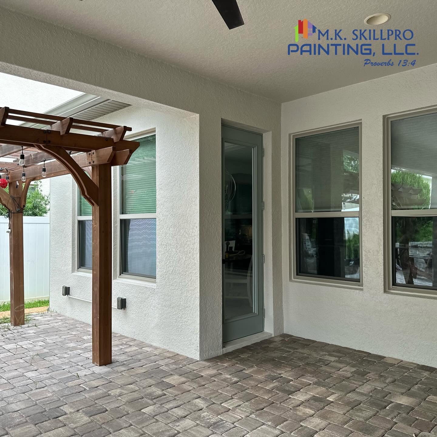 Freshly painted residential patio and exterior walls