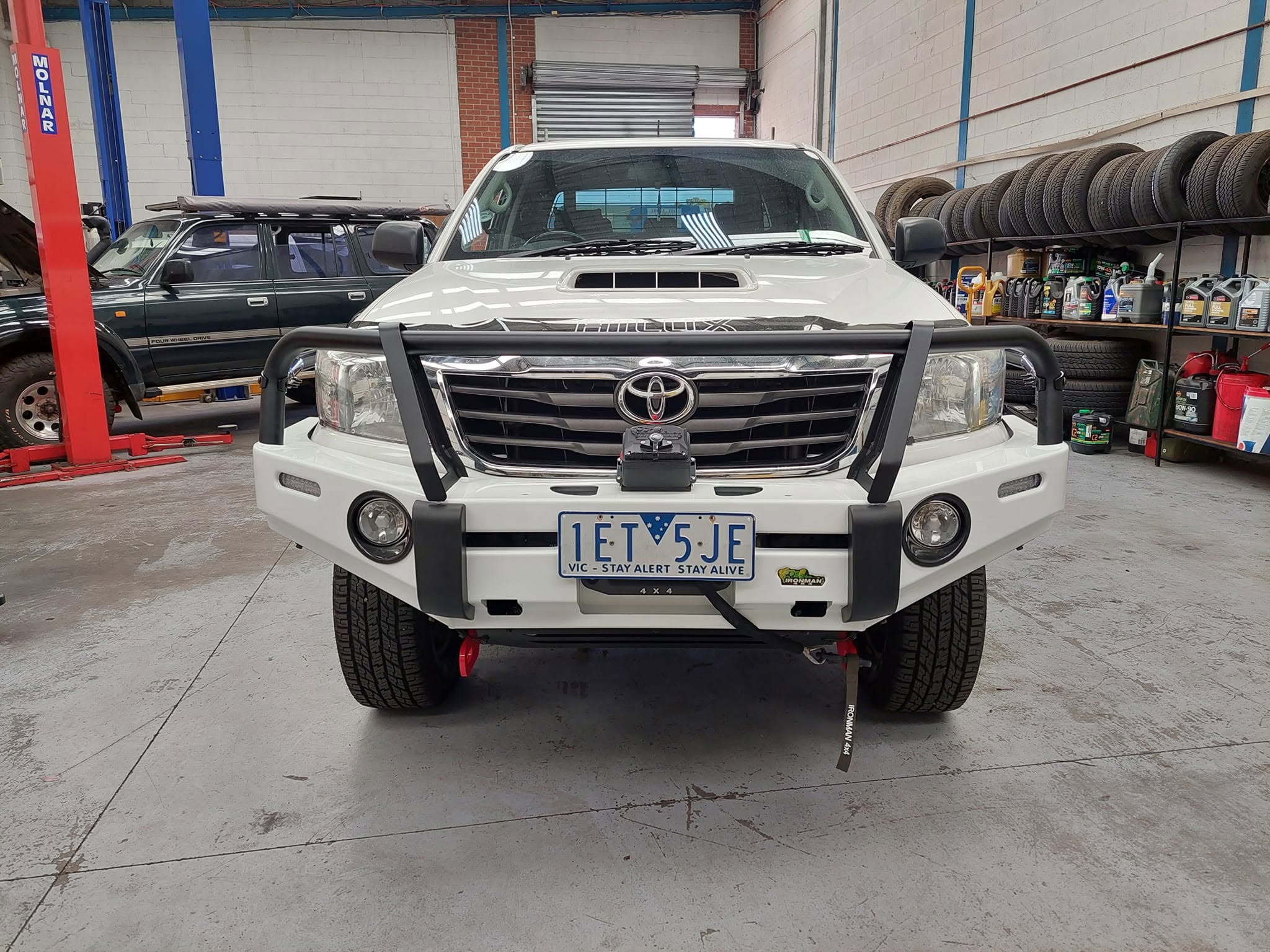 Toyota Hilux with bull bar in the Superior Mechanical Repairs workshop