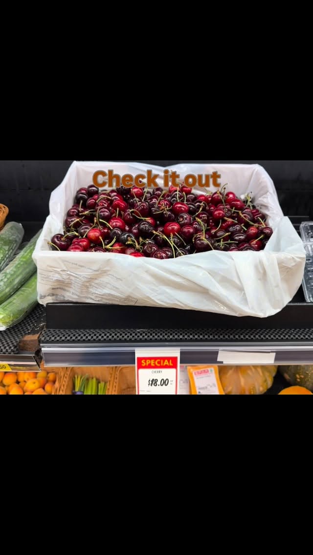 Fresh cherries displayed in a bin at the SPAR North Parramatta store