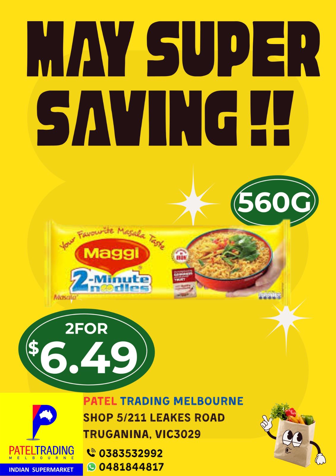 Maggi 2-Minute Noodles Masala 560g – May Super Saving deal at Patel Trading Melbourne