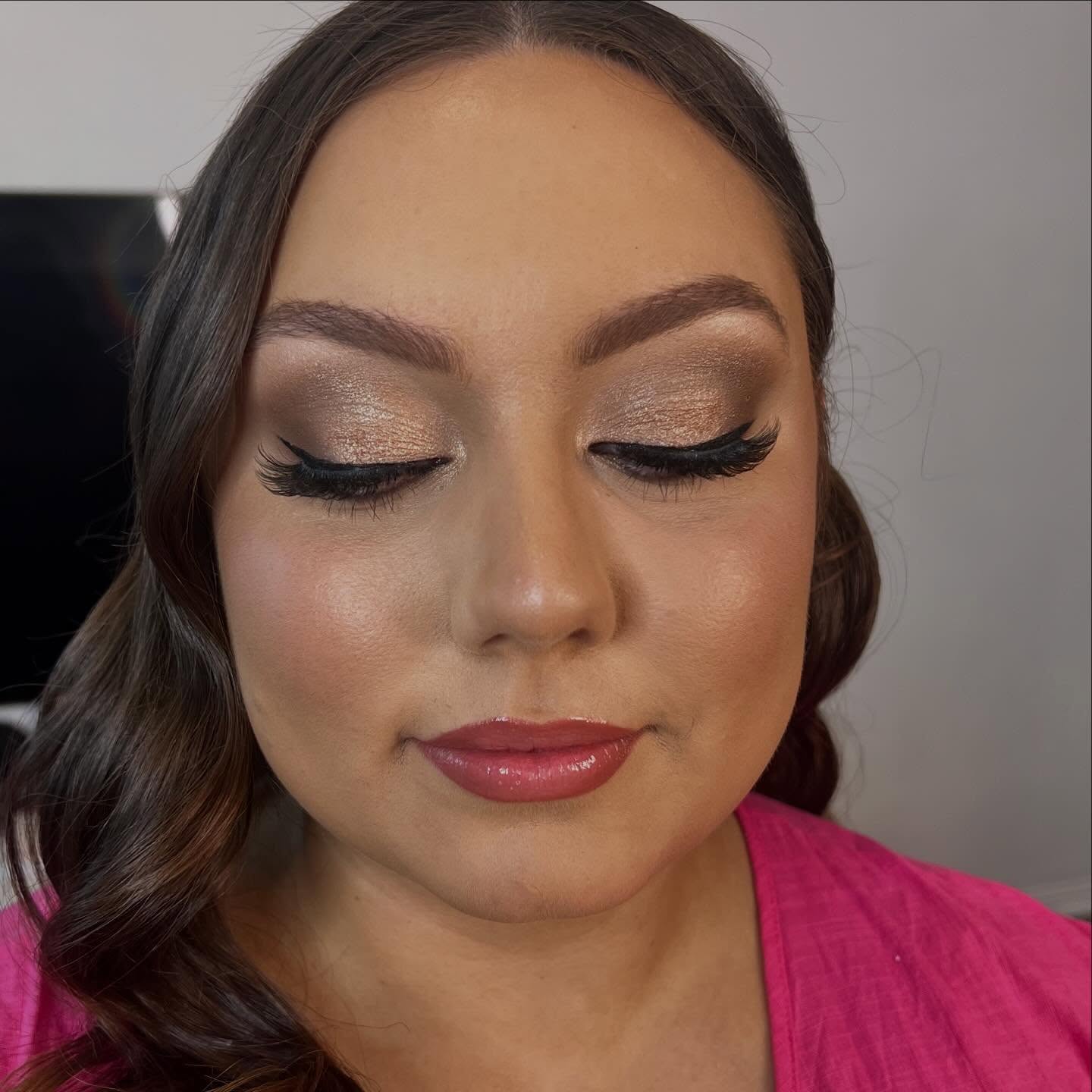 Soft profile view showcasing fluttery lashes and clean skin
