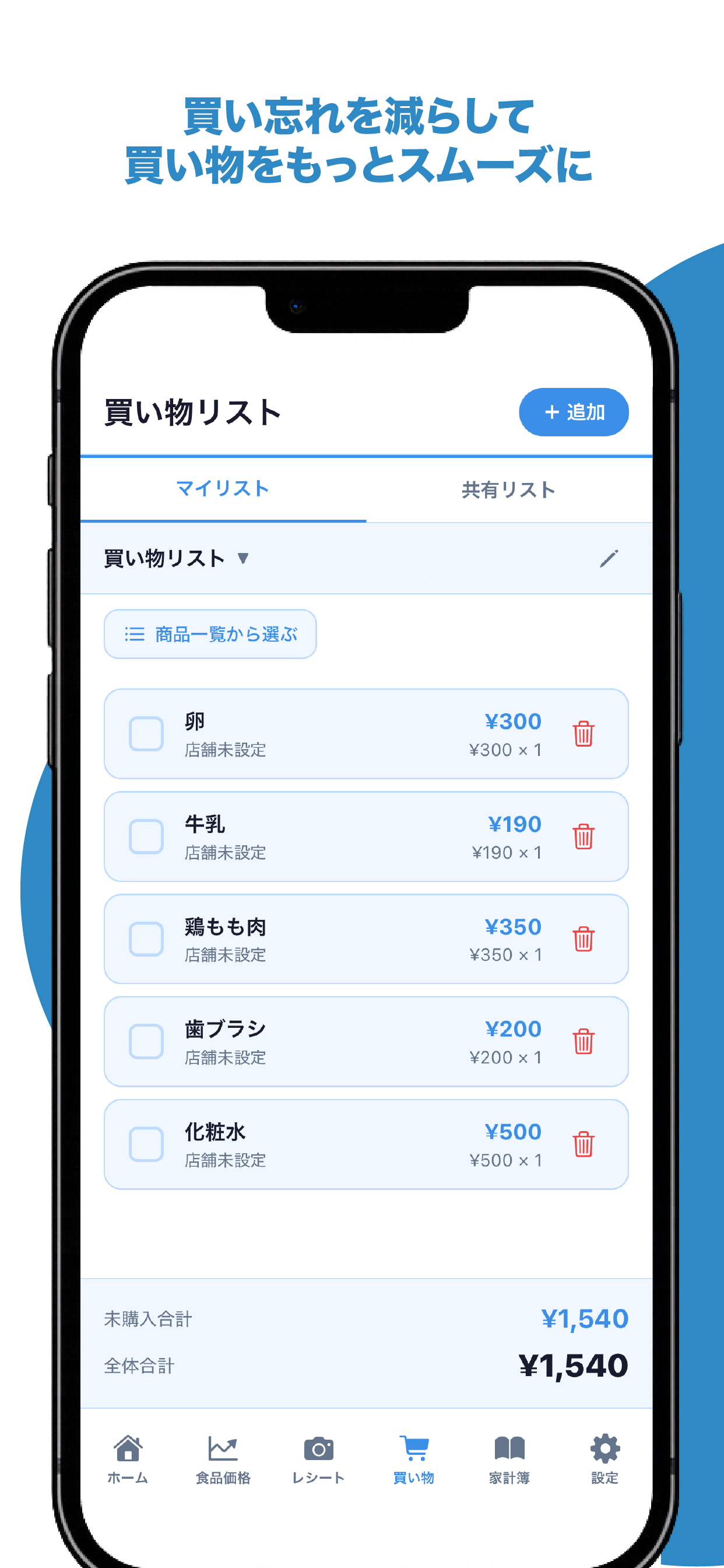 買い物リスト画面