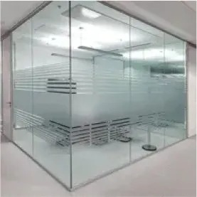 Frosted glass office partitions with decorative striped film
