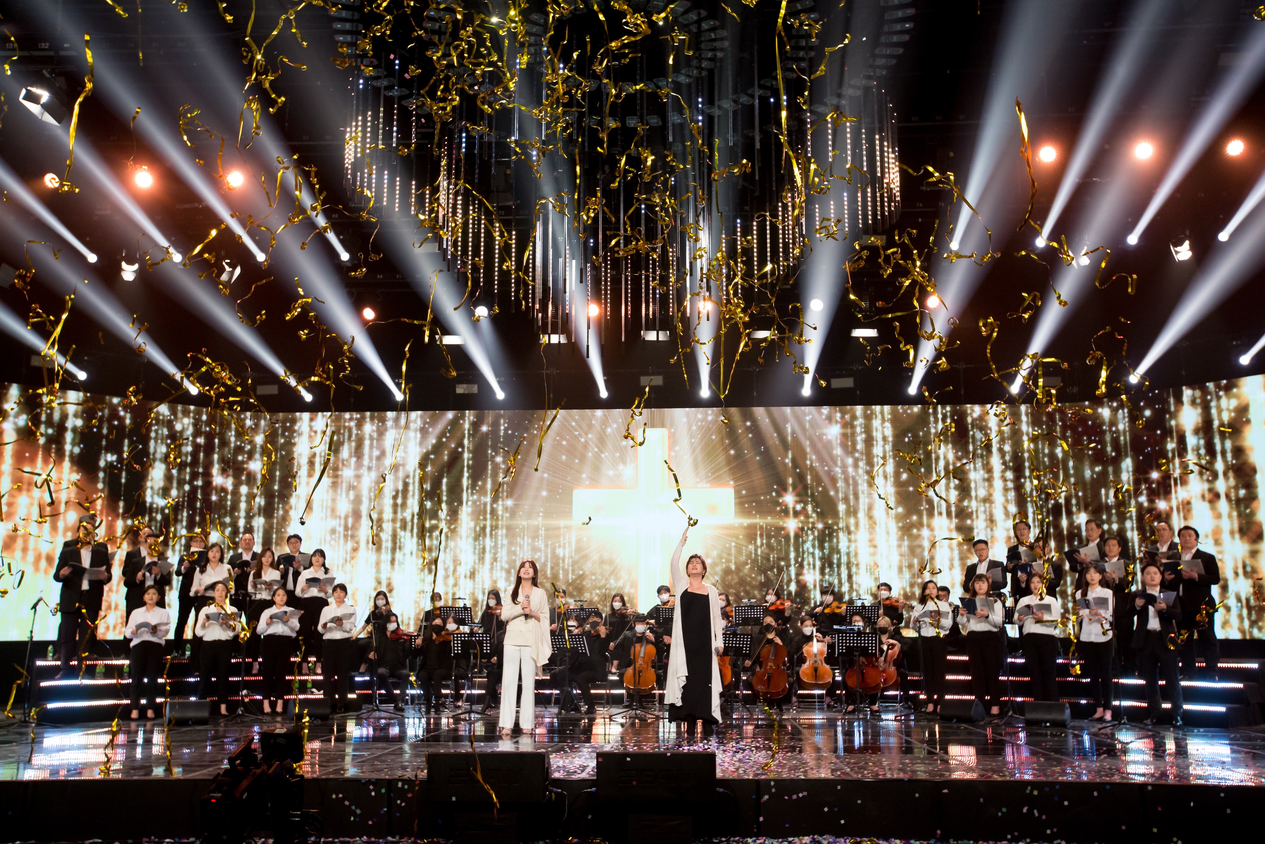 Artist Gathering Concert Stage with Golden Confetti