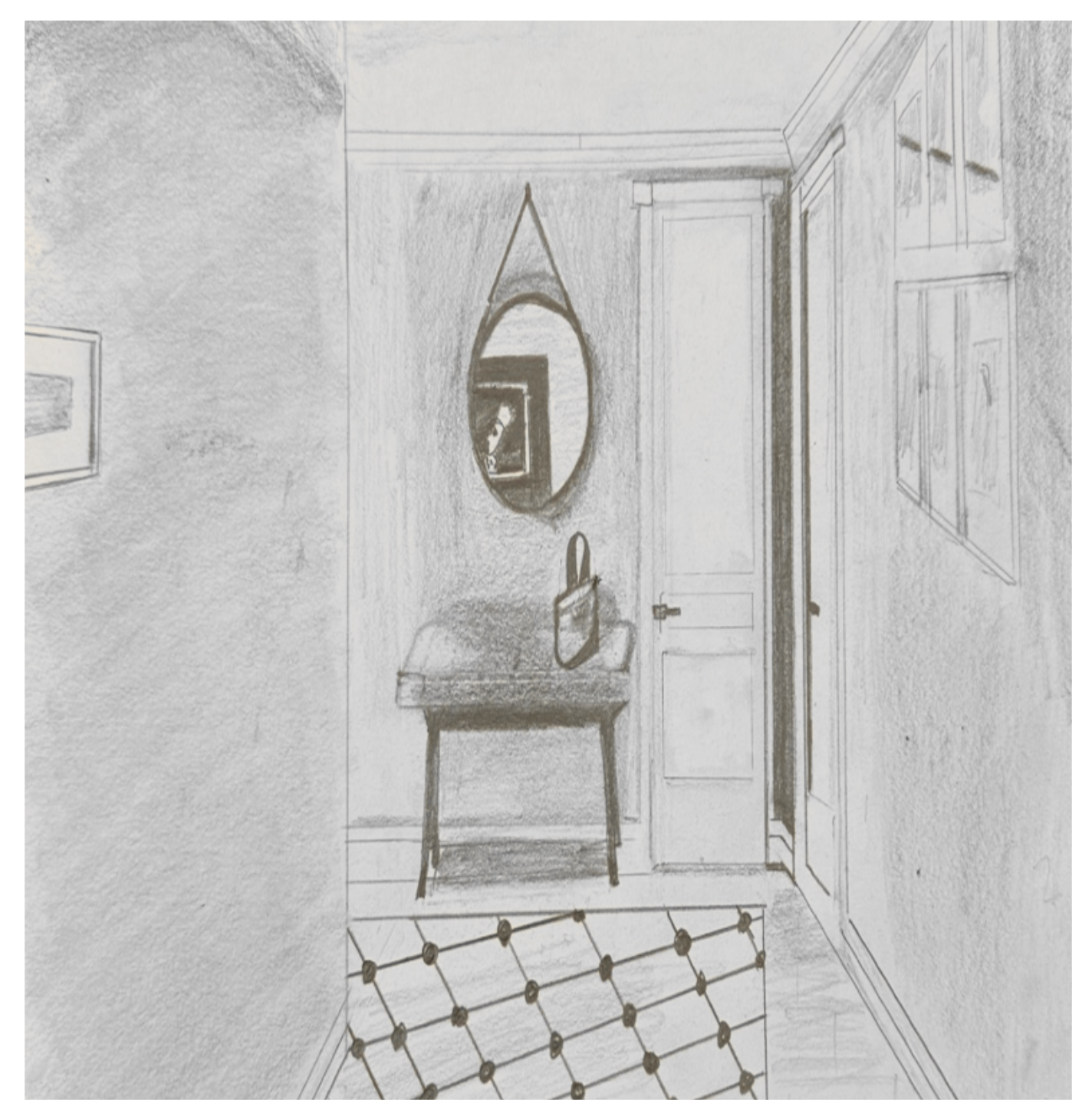 (02) Hallway perspective with mirror, console, and spatial depth