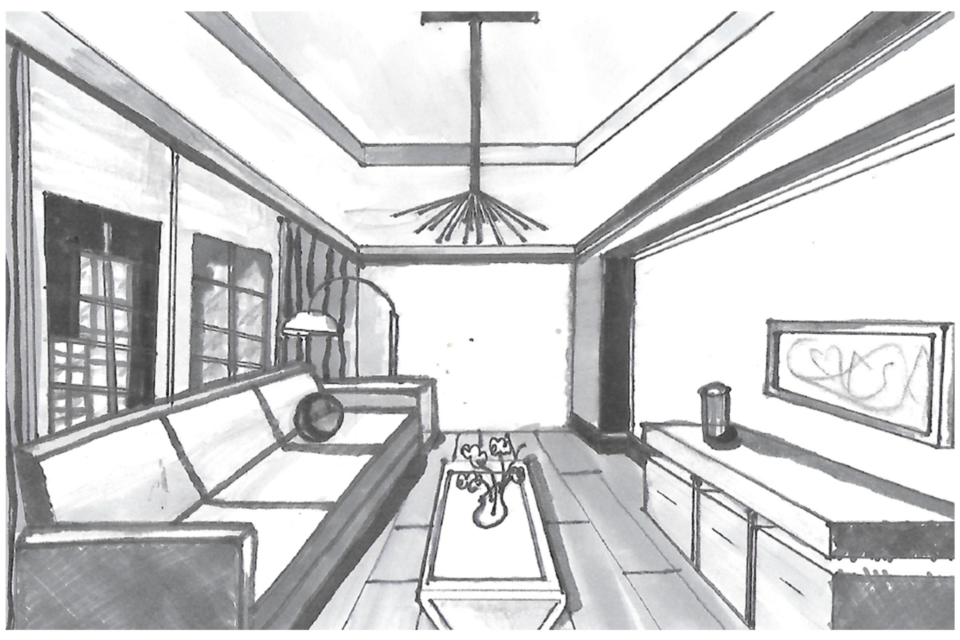 (04) Interior perspective showing lighting, windows, and spatial relationships
