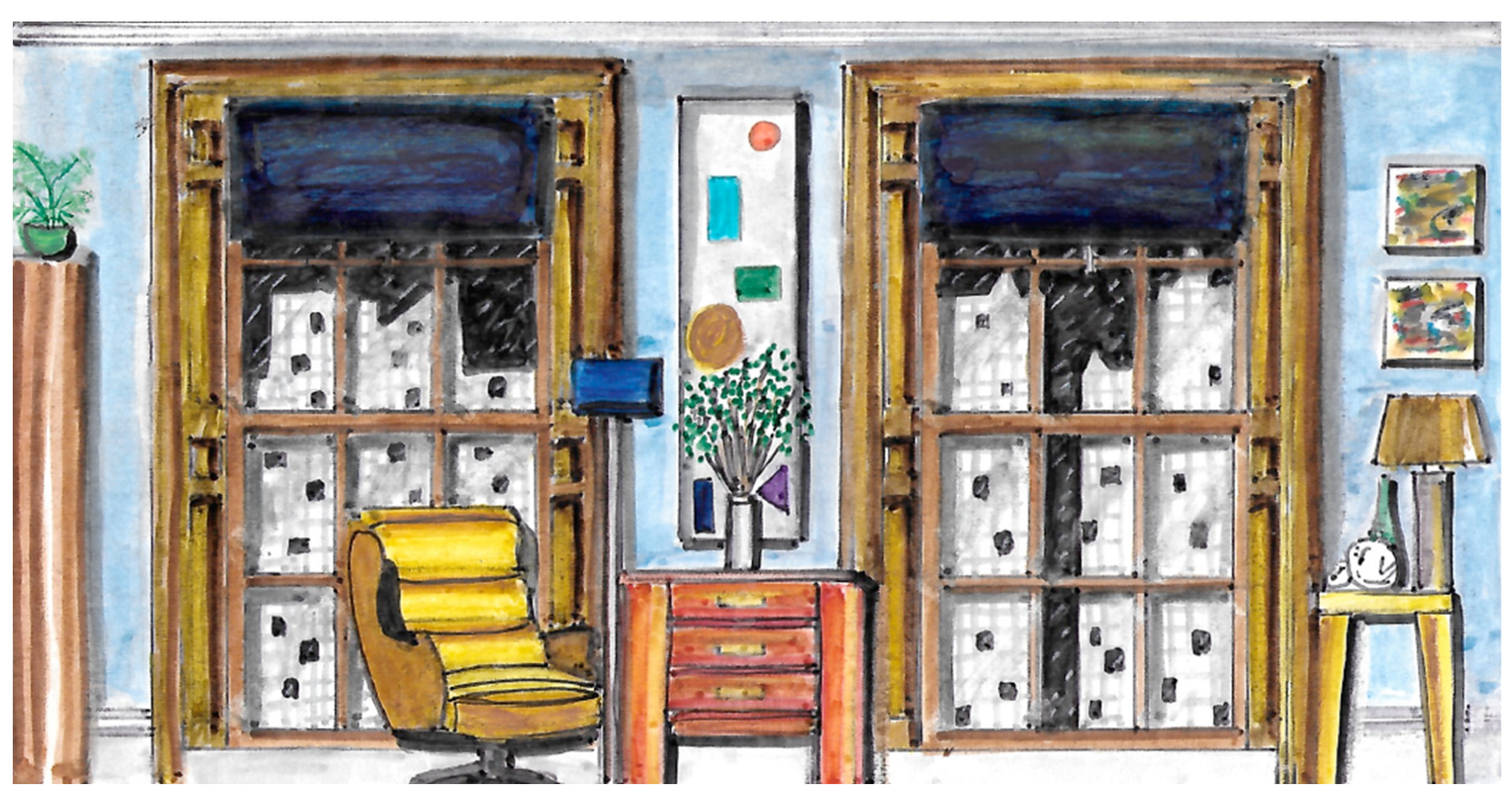 (08) Colorful window scene with vibrant furniture and botanical elements