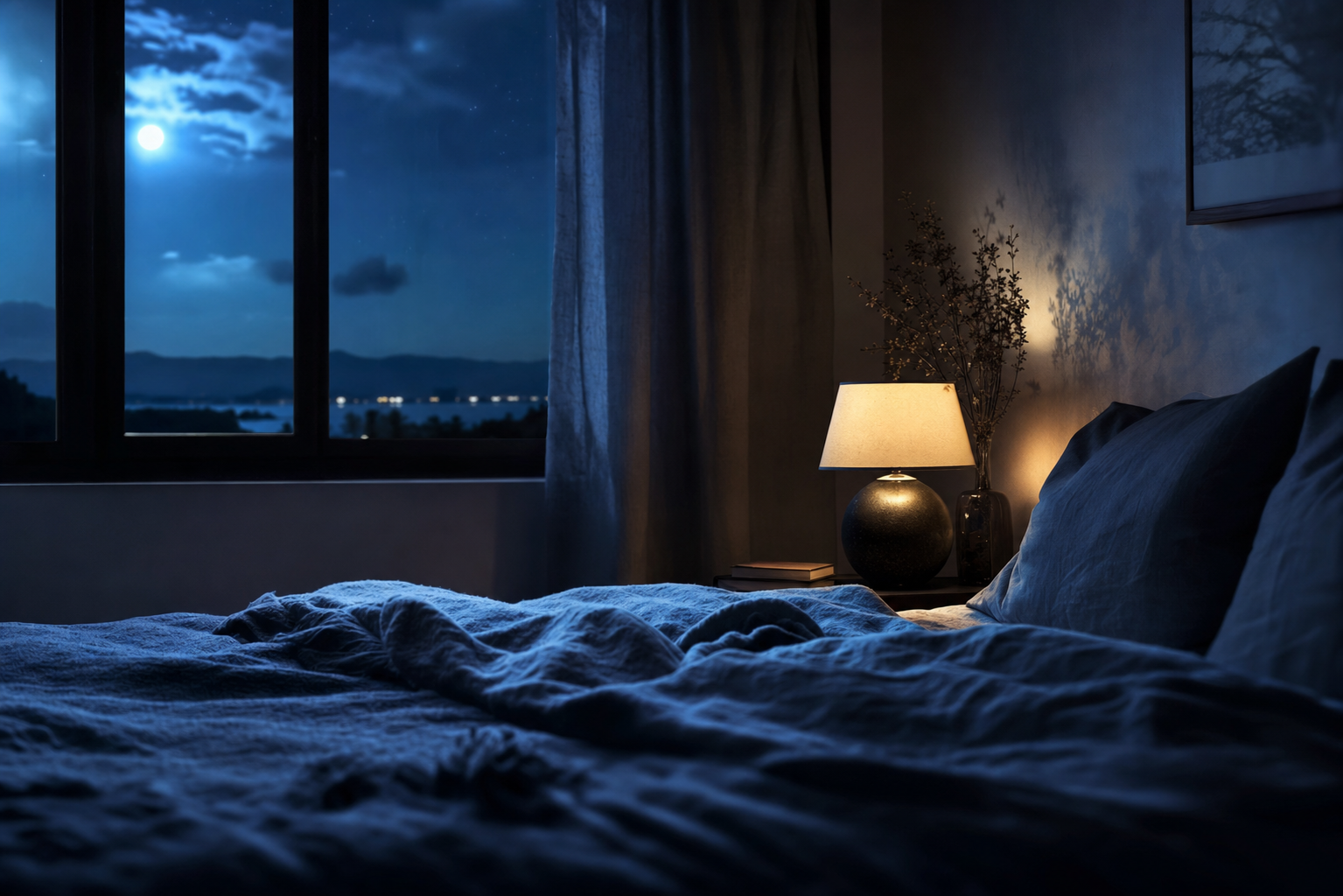 Deep indigo night scene representing the guided session library