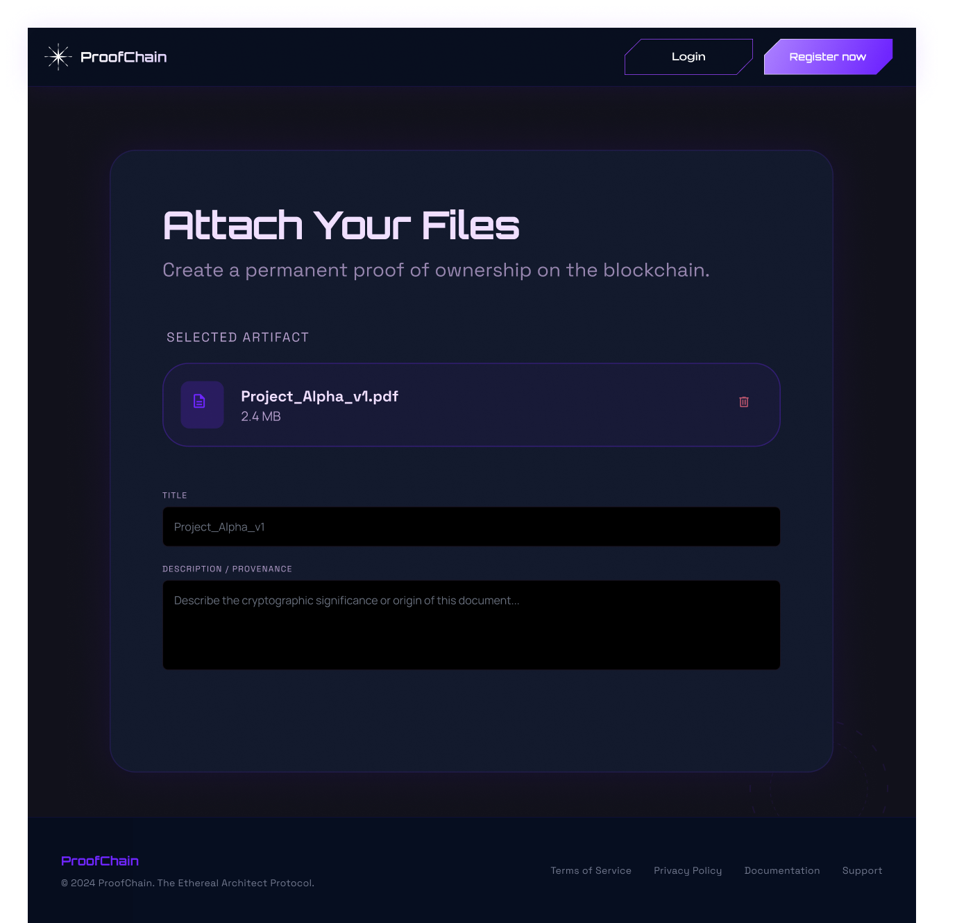 ProofChain Attach Your Files Page