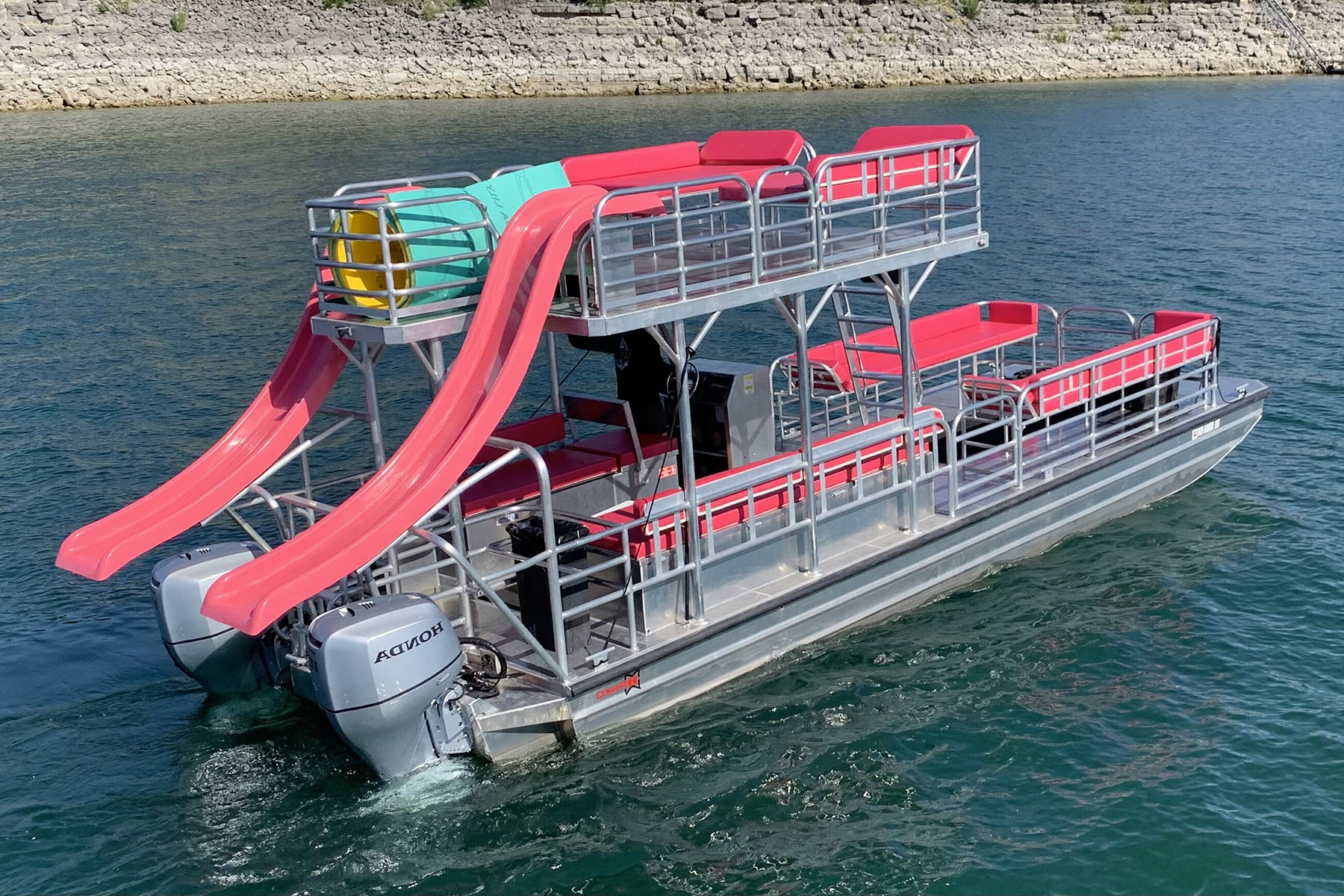 Party pontoon with slides
