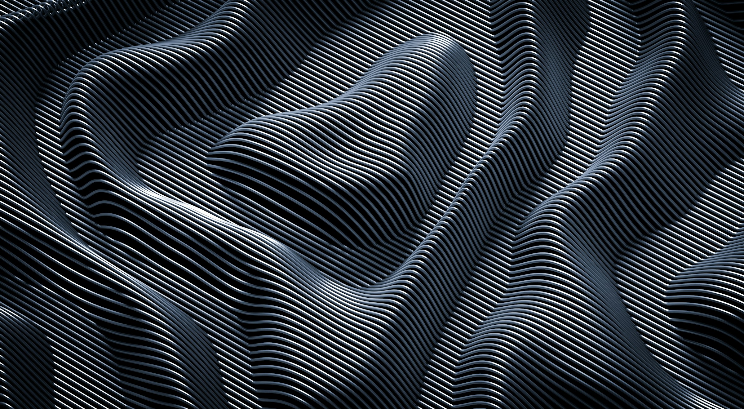 Abstract dark wavy parallel lines creating 3D undulating surface