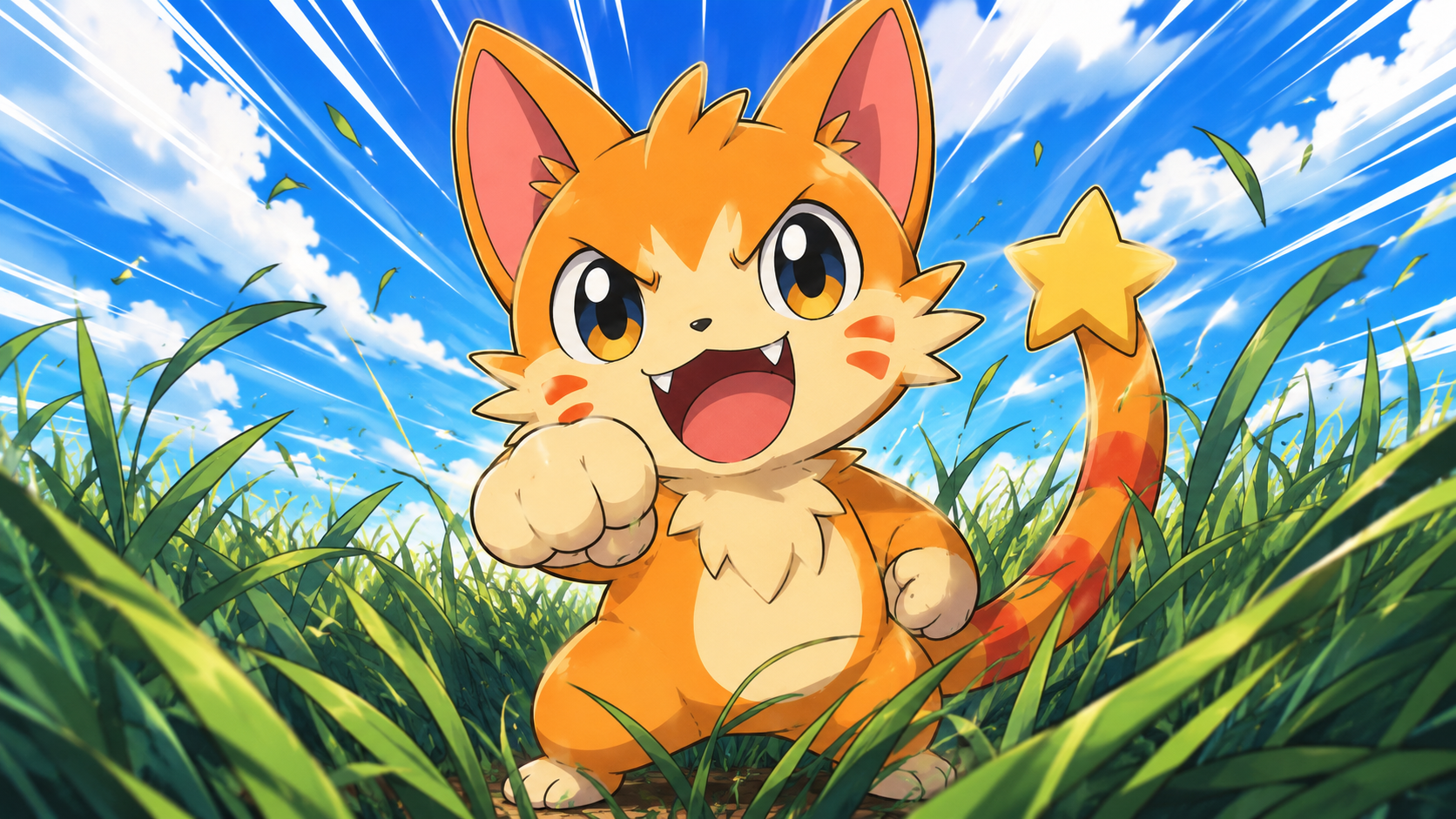 PokeCat begins its adventure in the grass