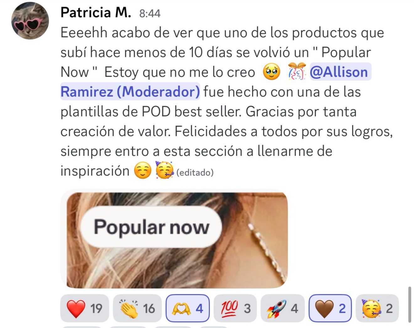 Testimonio de Patricia M - Popular Now en Etsy