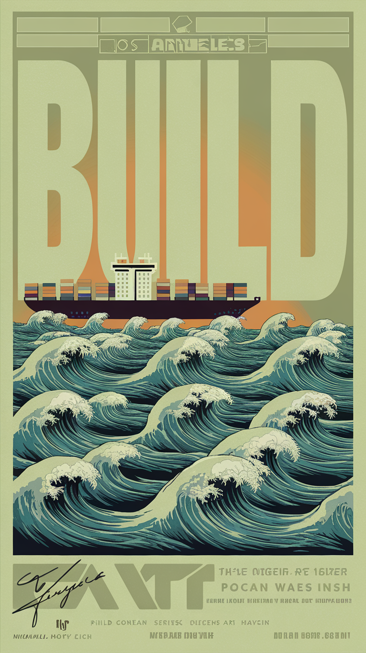 BUILD poster with stylized waves