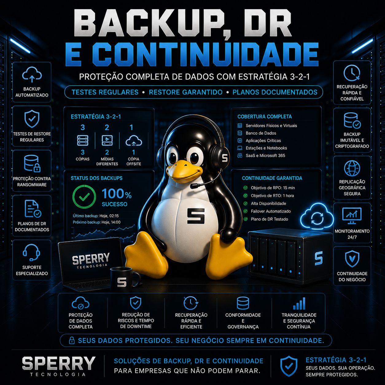 Backup, DR e Continuidade - Proteção completa de dados com estratégia 3-2-1