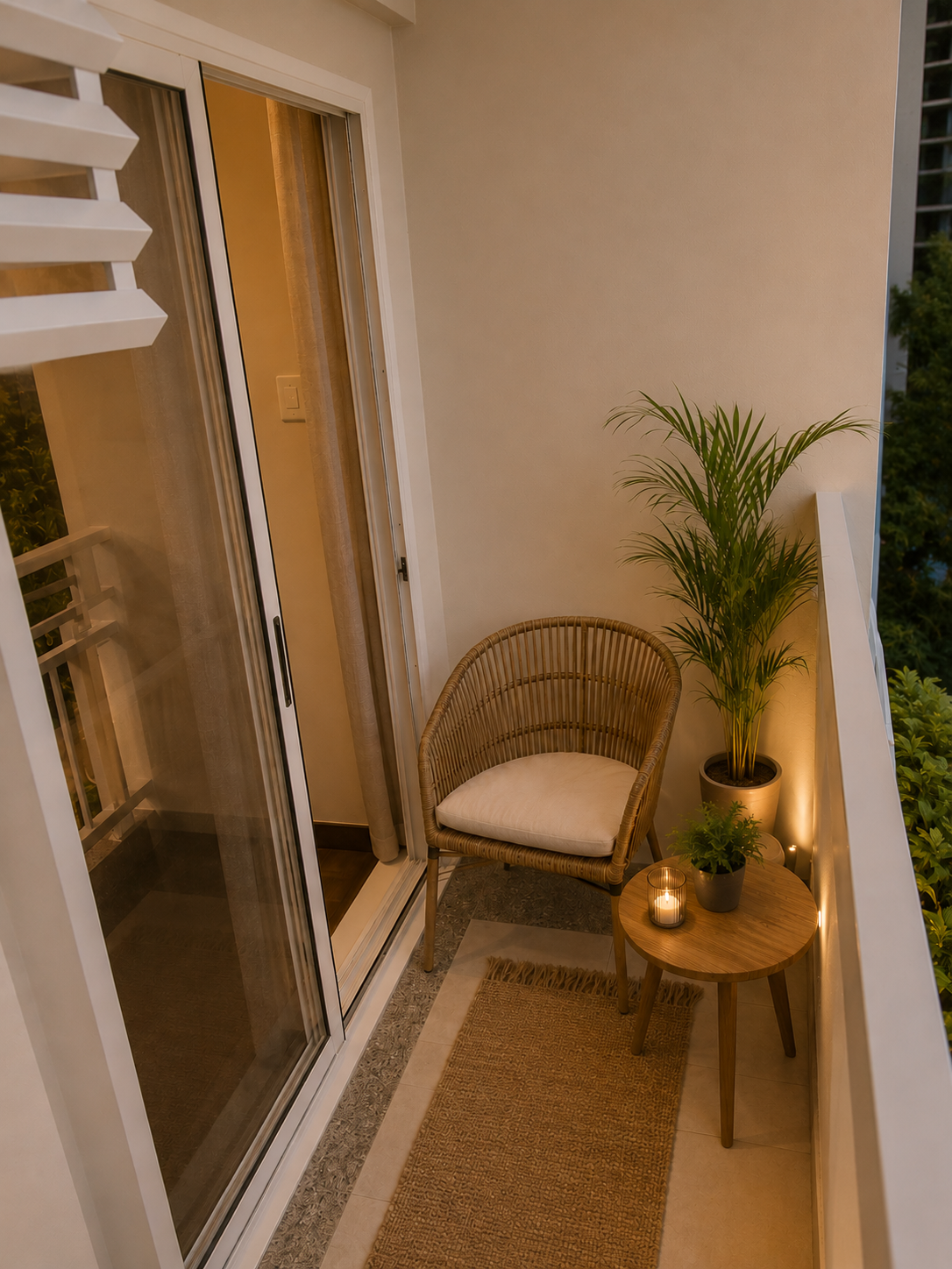 Cozy balcony space with city views