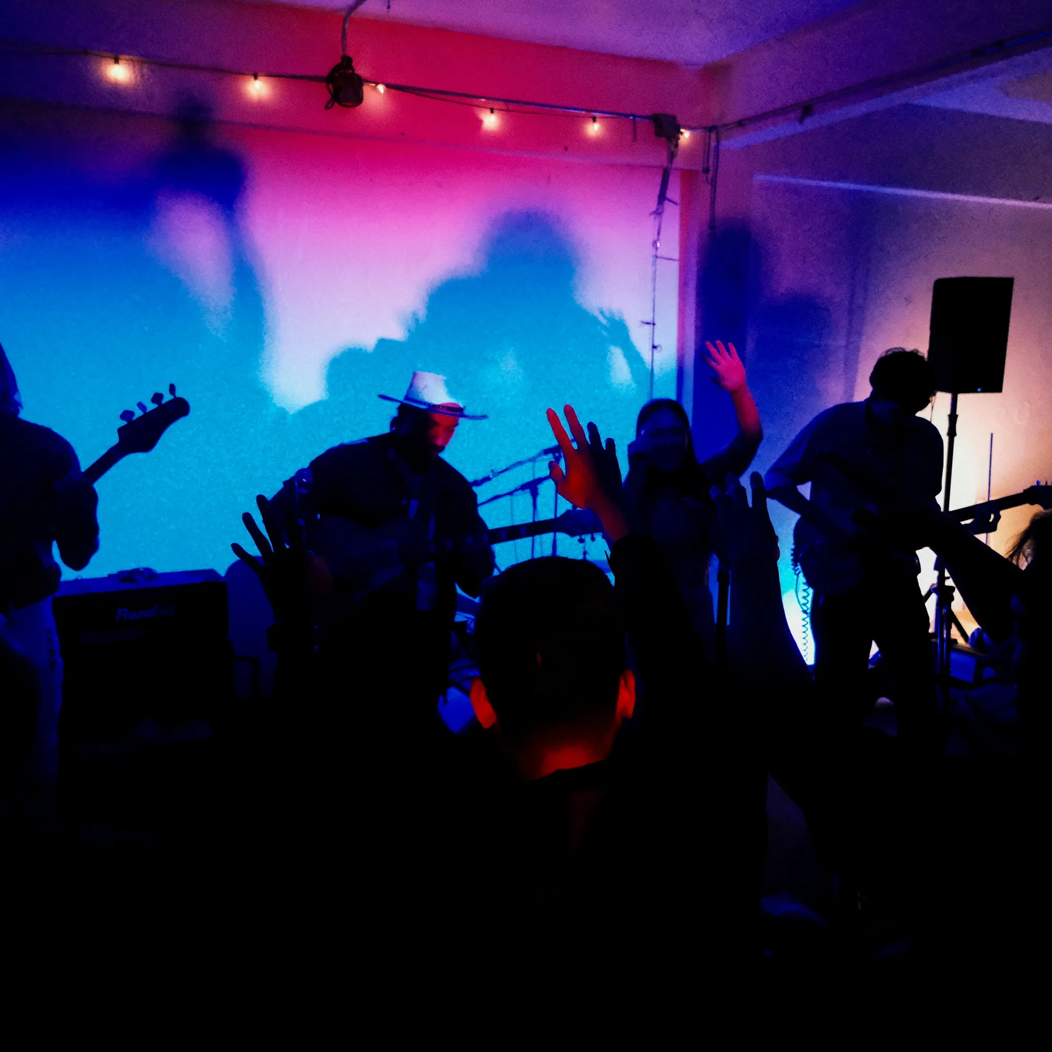 Ocean Effect concert silhouettes with colorful backdrop