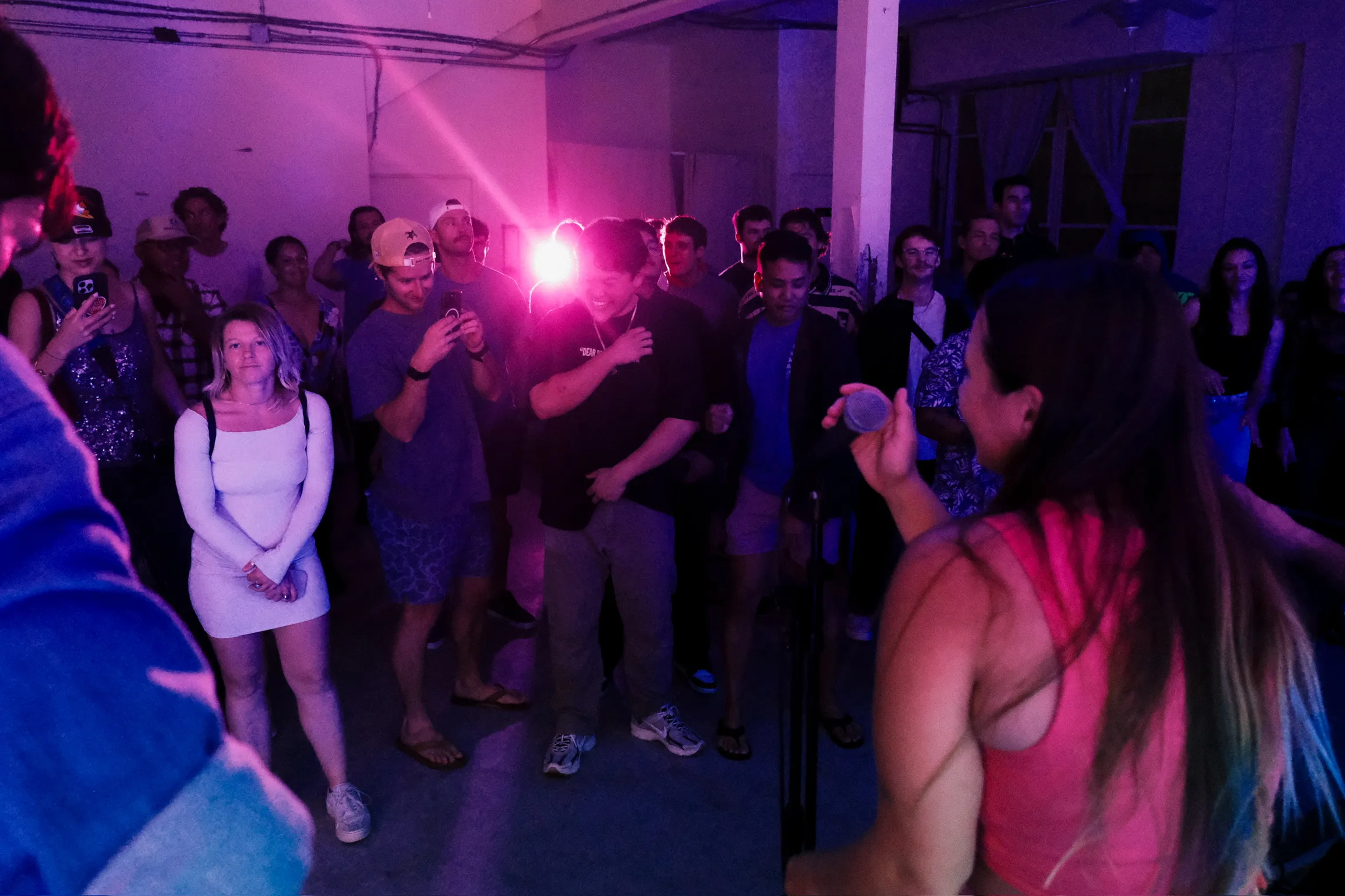 Singer performing to the crowd