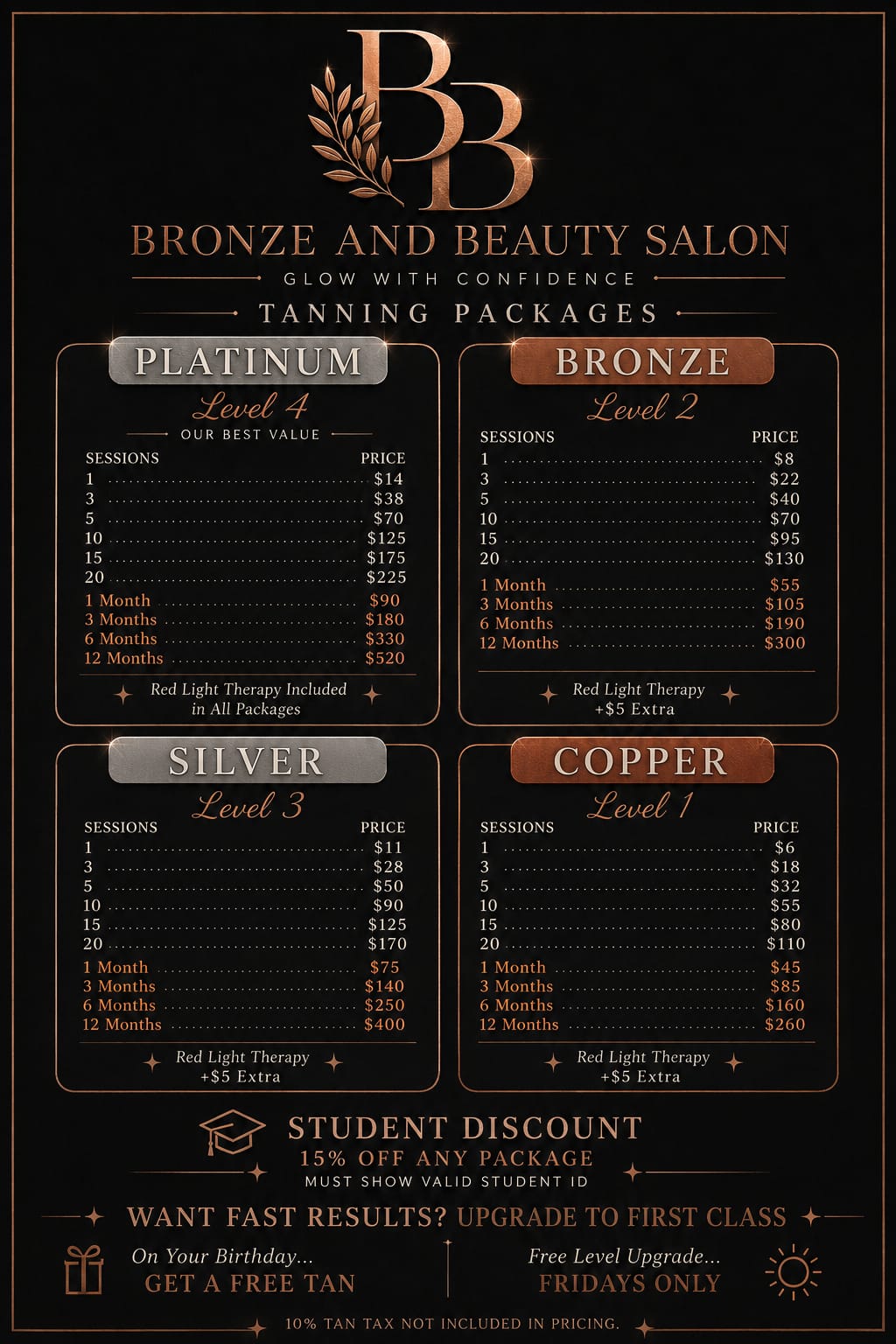 Bronze and Beauty Salon Tanning Packages