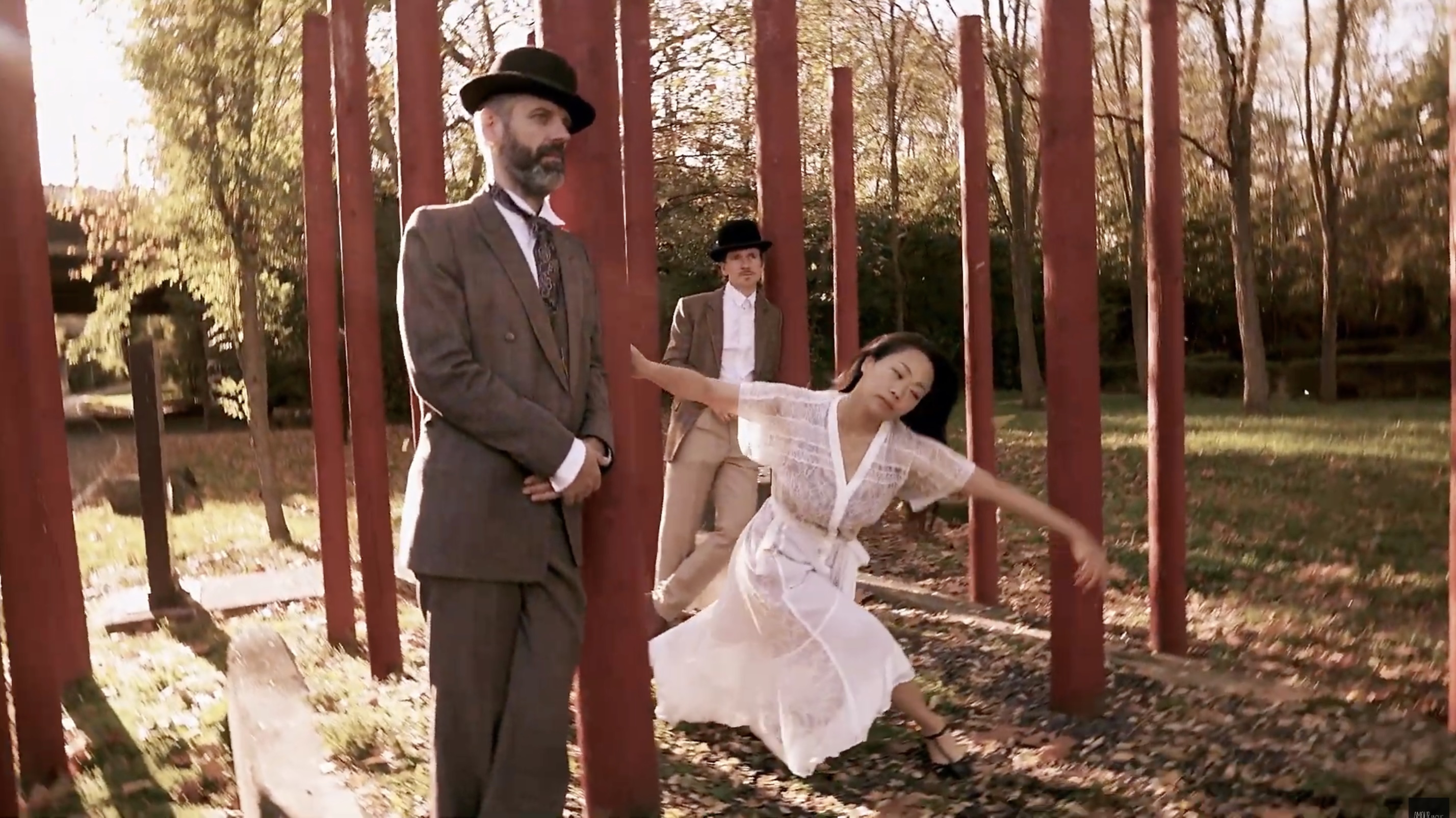 Outdoor performance with red poles