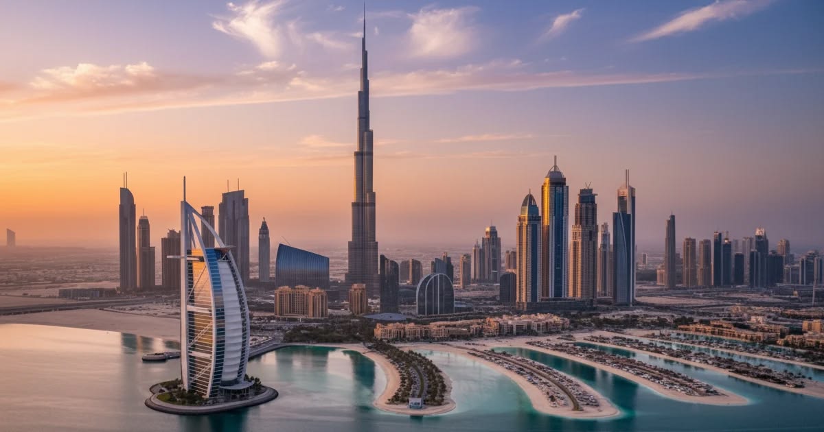 Dubai skyline at sunset