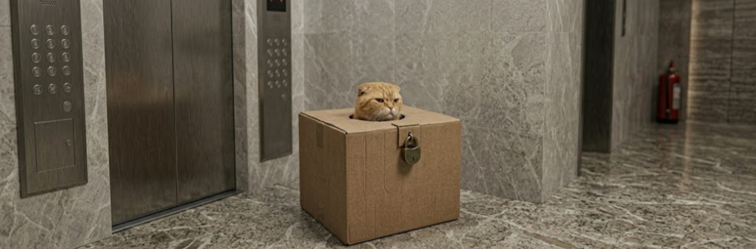 The locked box, left alone in the lobby next to the elevators