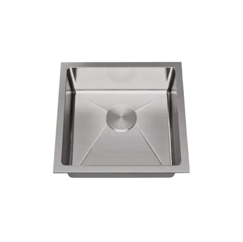 Square stainless steel undermount bar sink with angular geometric design