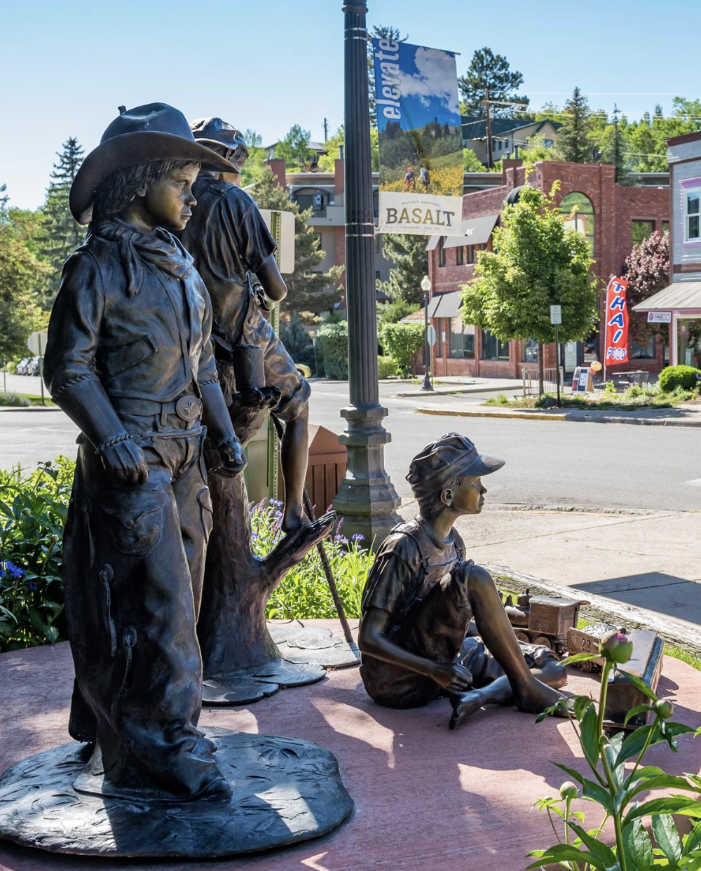 Historic bronze sculpture in downtown Basalt