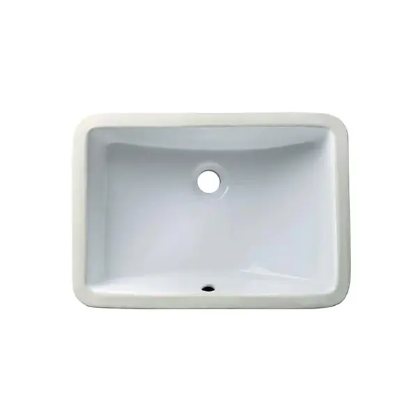Rectangular white porcelain undermount sink with rounded corners