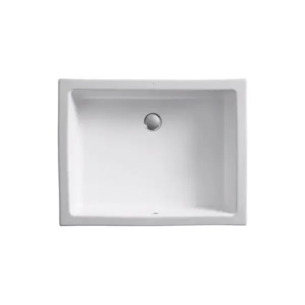 Rectangular white ceramic vessel sink with angular design