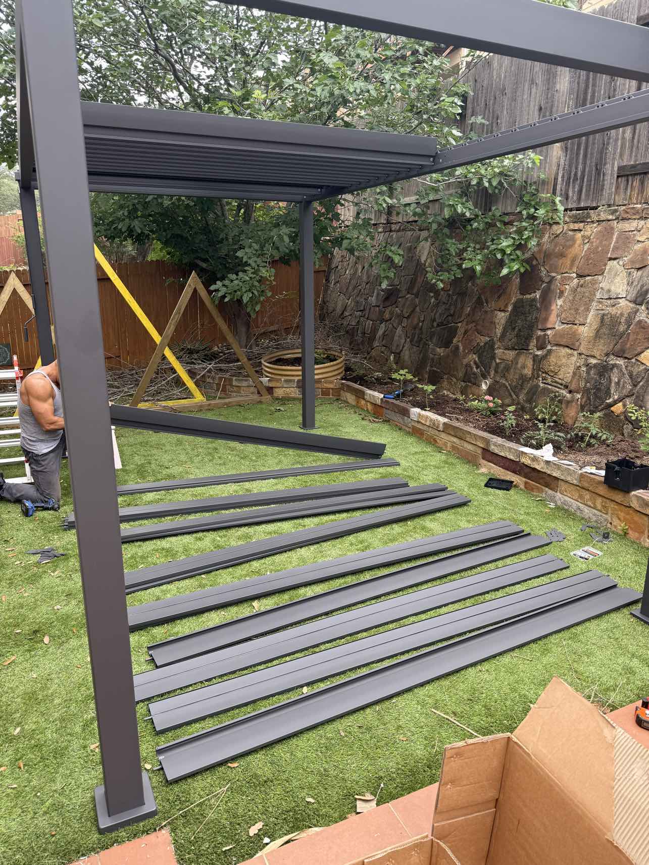 Pergola assembly in progress