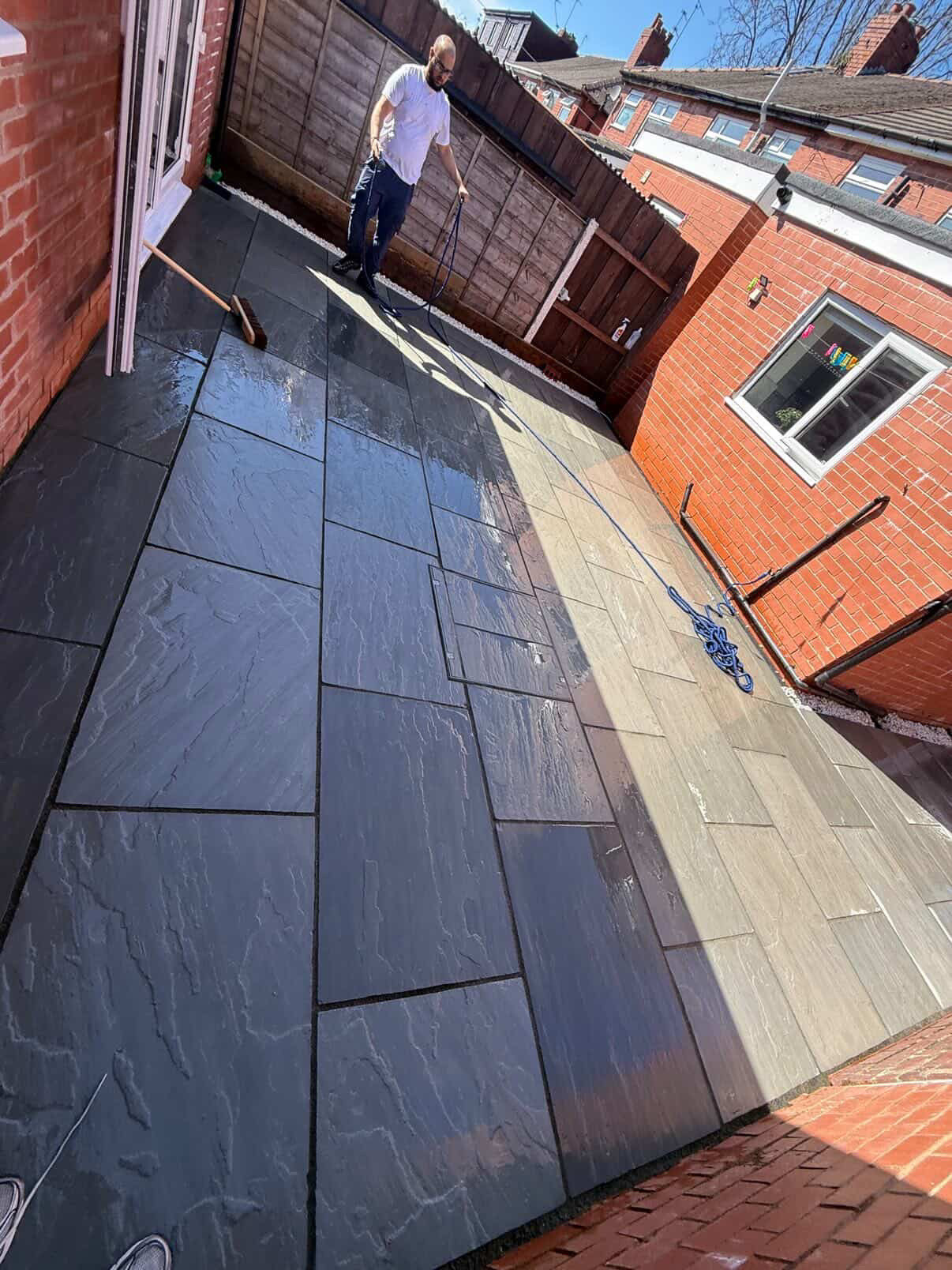 Pressure Washing Slate Patio Before and After